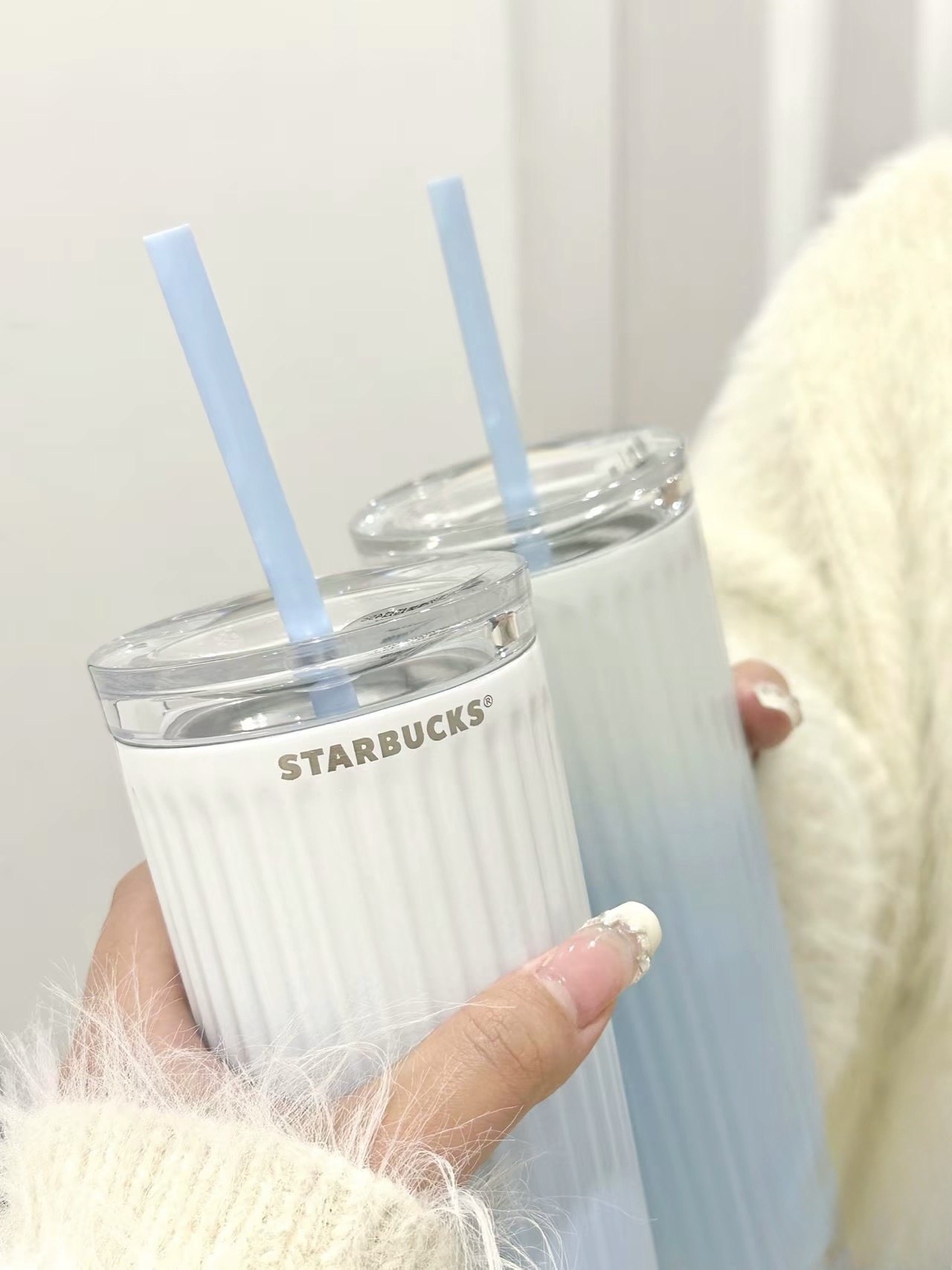 KTQ STORE ‧ STARBUCKS 星巴克 夏季情侶款 海鹽藍雙蓋薯條杯  473ml