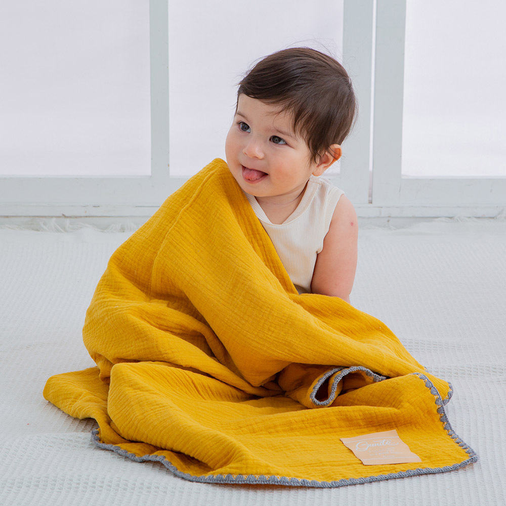 gunite 極緻棉柔美系列-紗布蓋毯 | 透氣快乾80x100cm｜質感金黃