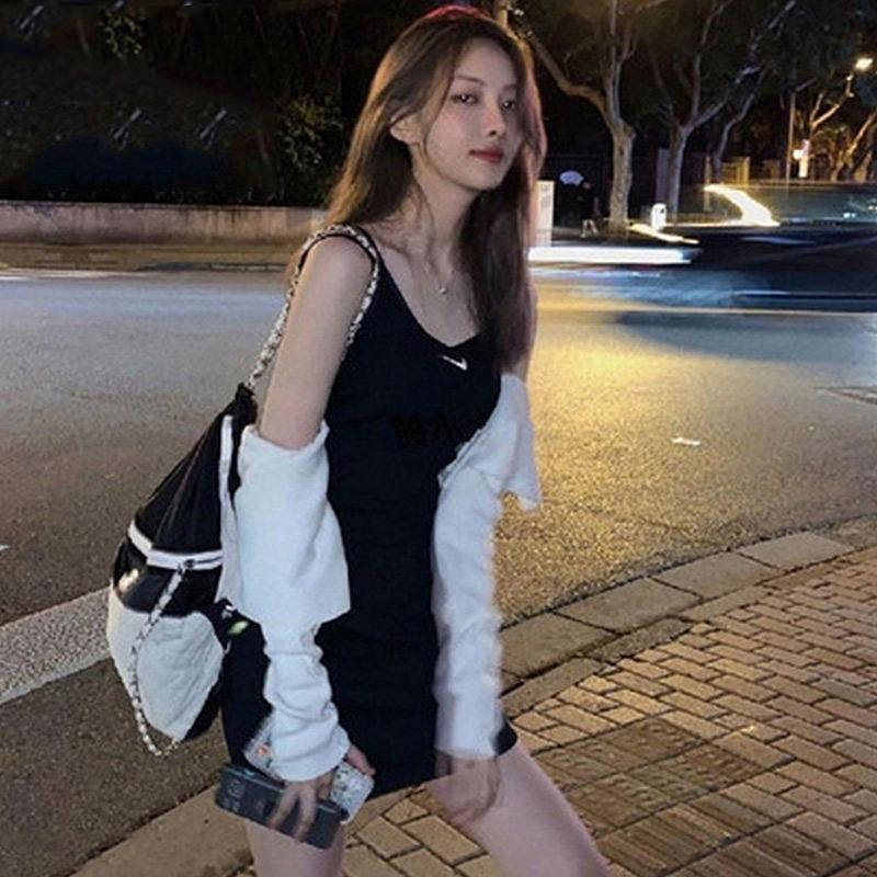 NIKE Thin Shoulder Strap Dress Black S｜Summer Slim Casual Mini Dress  Aug25