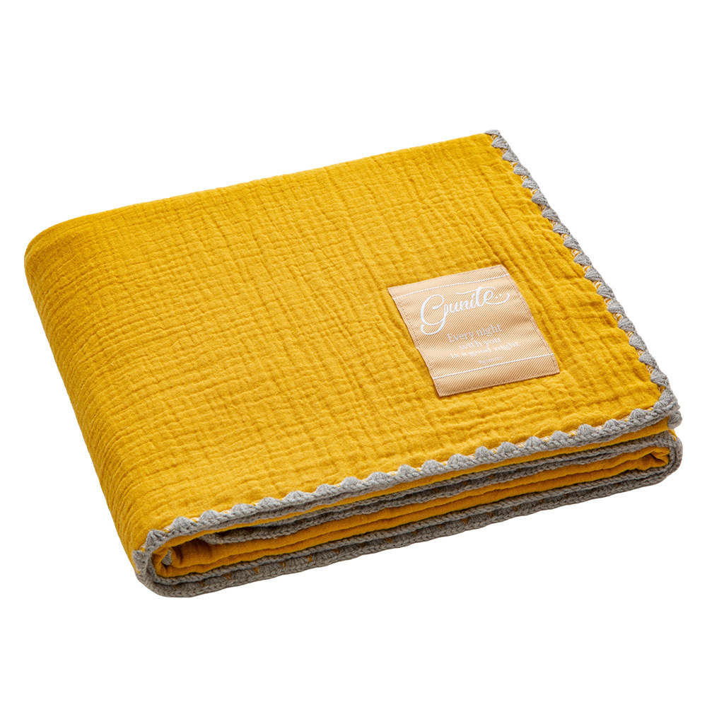 gunite 極緻棉柔美系列-紗布蓋毯 | 透氣快乾80x100cm｜質感金黃
