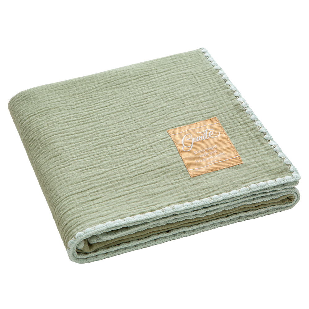 gunite 極緻棉柔美系列-紗布蓋毯 | 透氣快乾80x100cm｜療癒草綠