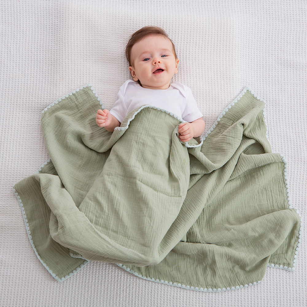 gunite 極緻棉柔美系列-紗布蓋毯 | 透氣快乾80x100cm｜療癒草綠