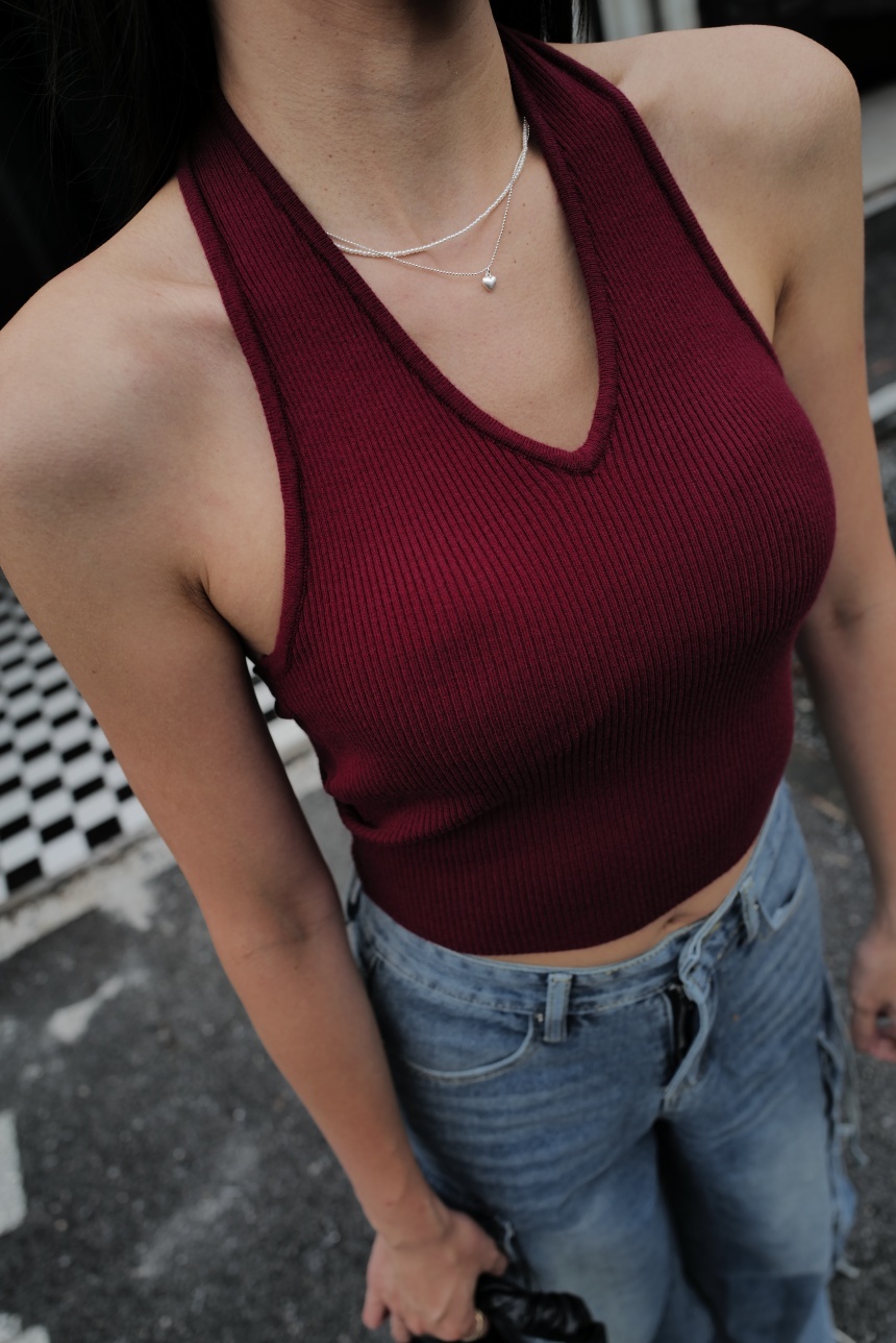 附胸墊針織掛脖小背心*4色