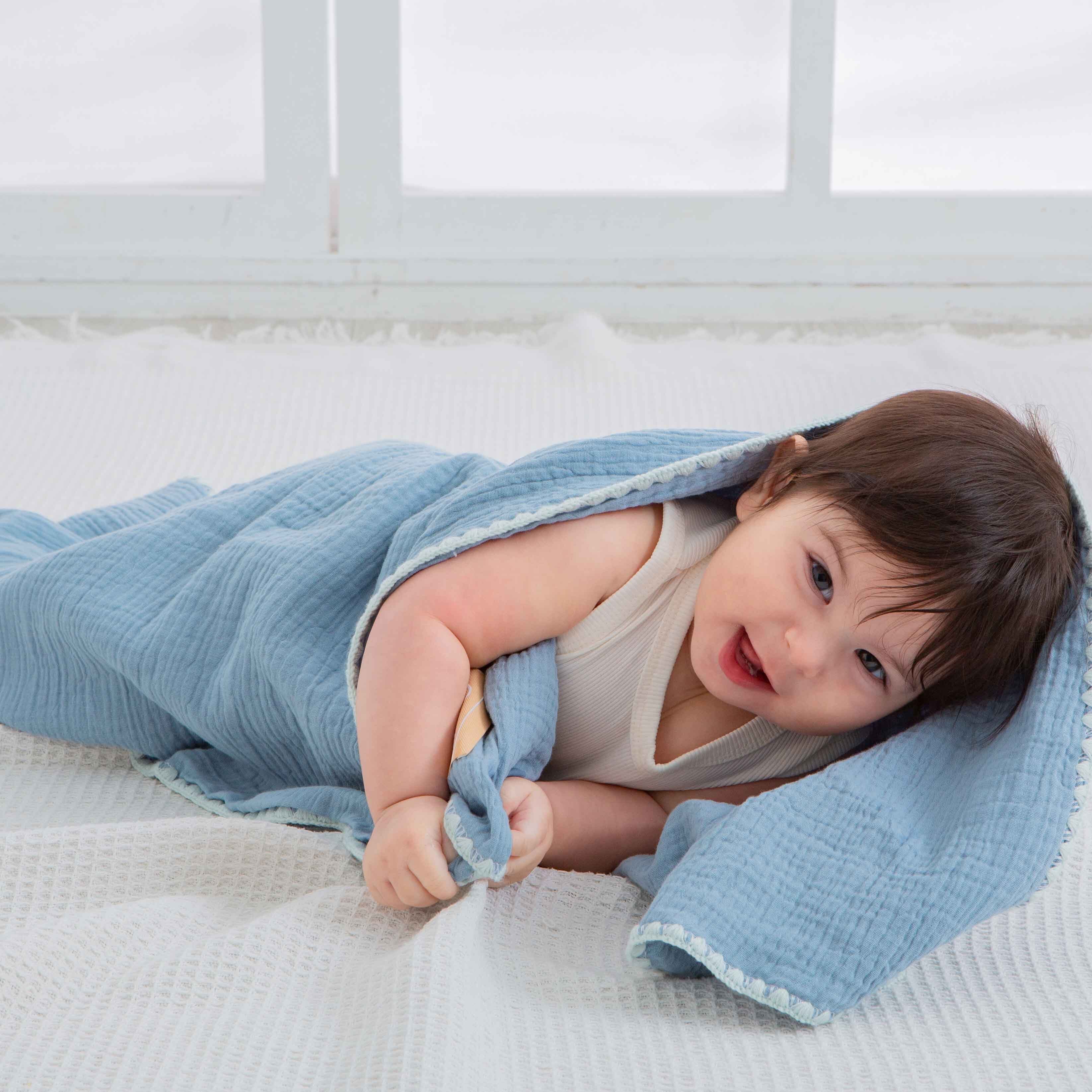 gunite 極緻棉柔美系列-紗布蓋毯 | 透氣快乾80x100cm｜療癒天藍