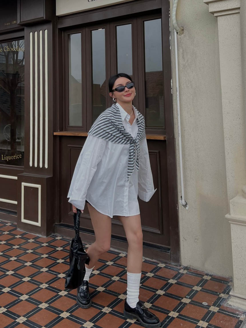 2件式條紋披肩襯衫