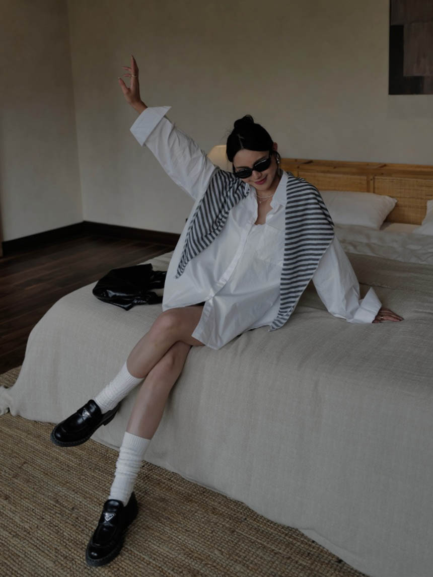 2件式條紋披肩襯衫