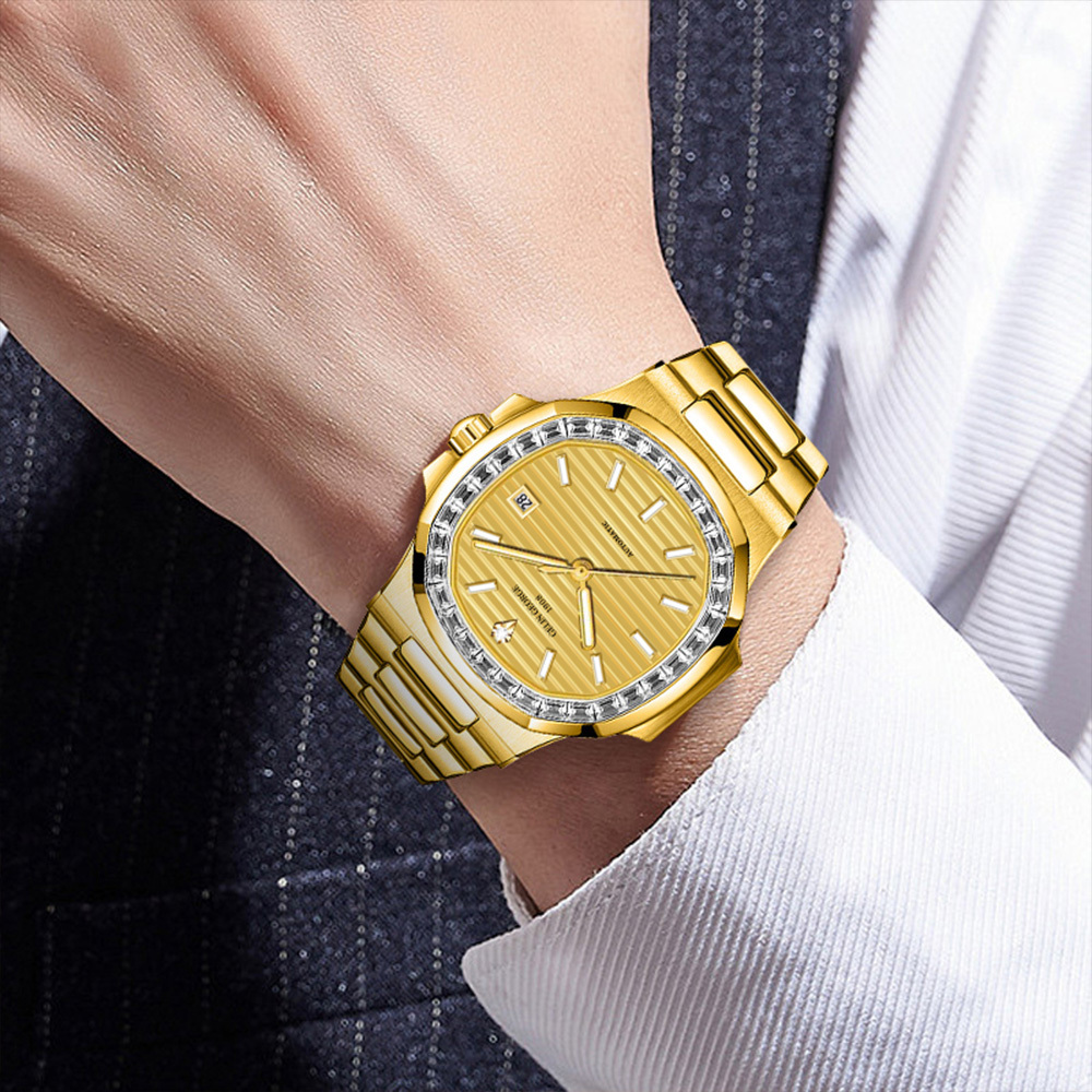 【GELIN GEORGE 格林喬治】GL-601 限量 錶殼錶帶表面黃金 晶鑽/真鑽 瑞士機械 夜光 不鏽鋼 手錶