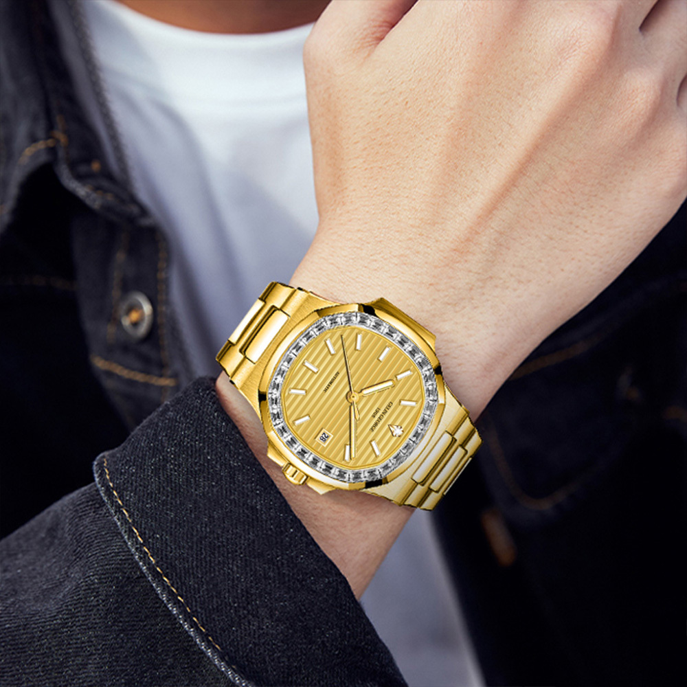 【GELIN GEORGE 格林喬治】GL-601 限量 錶殼錶帶表面黃金 晶鑽/真鑽 瑞士機械 夜光 不鏽鋼 手錶