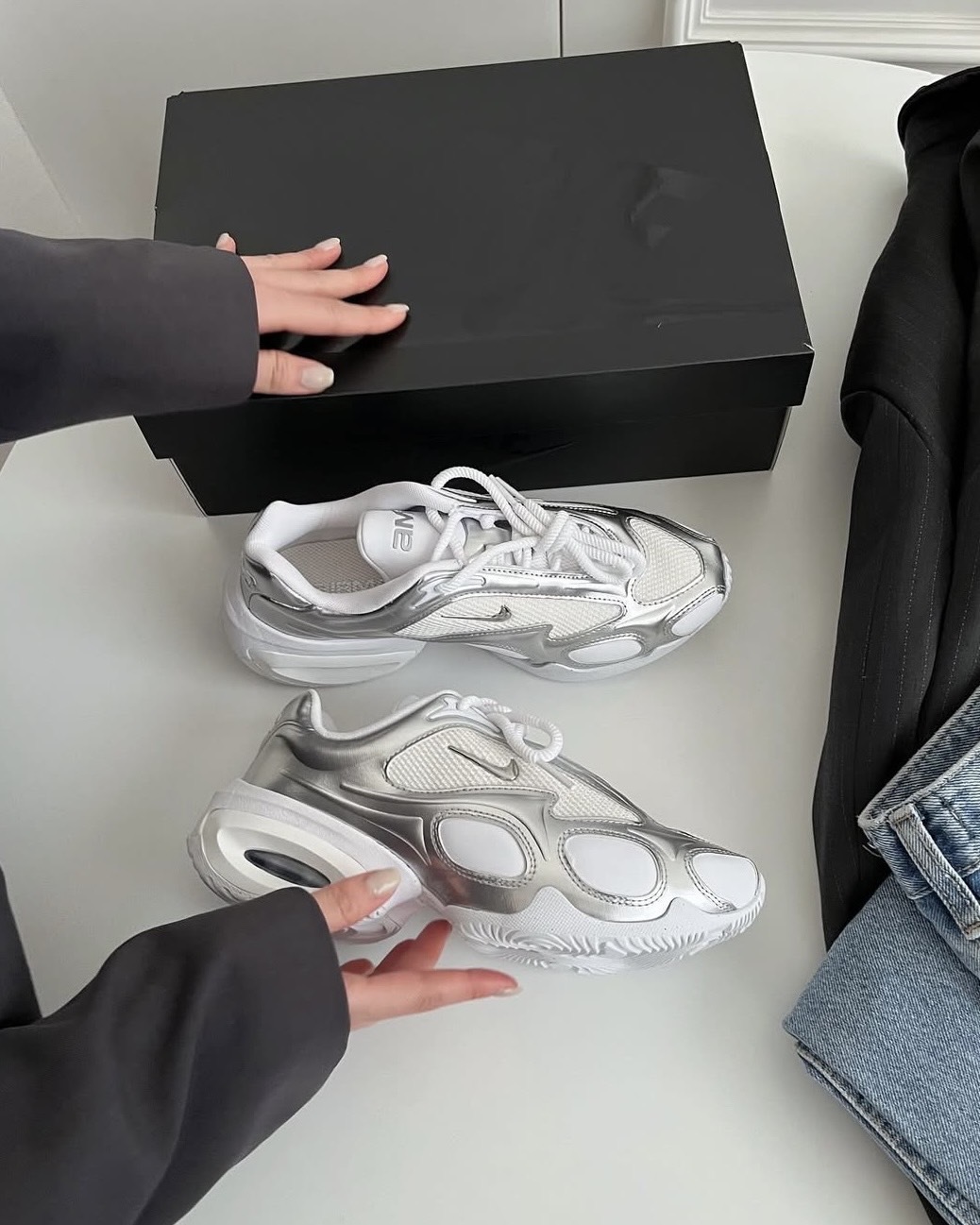 <卡寶同款!>Nike Air Max Muse 金屬 增高 厚底 科技感 白