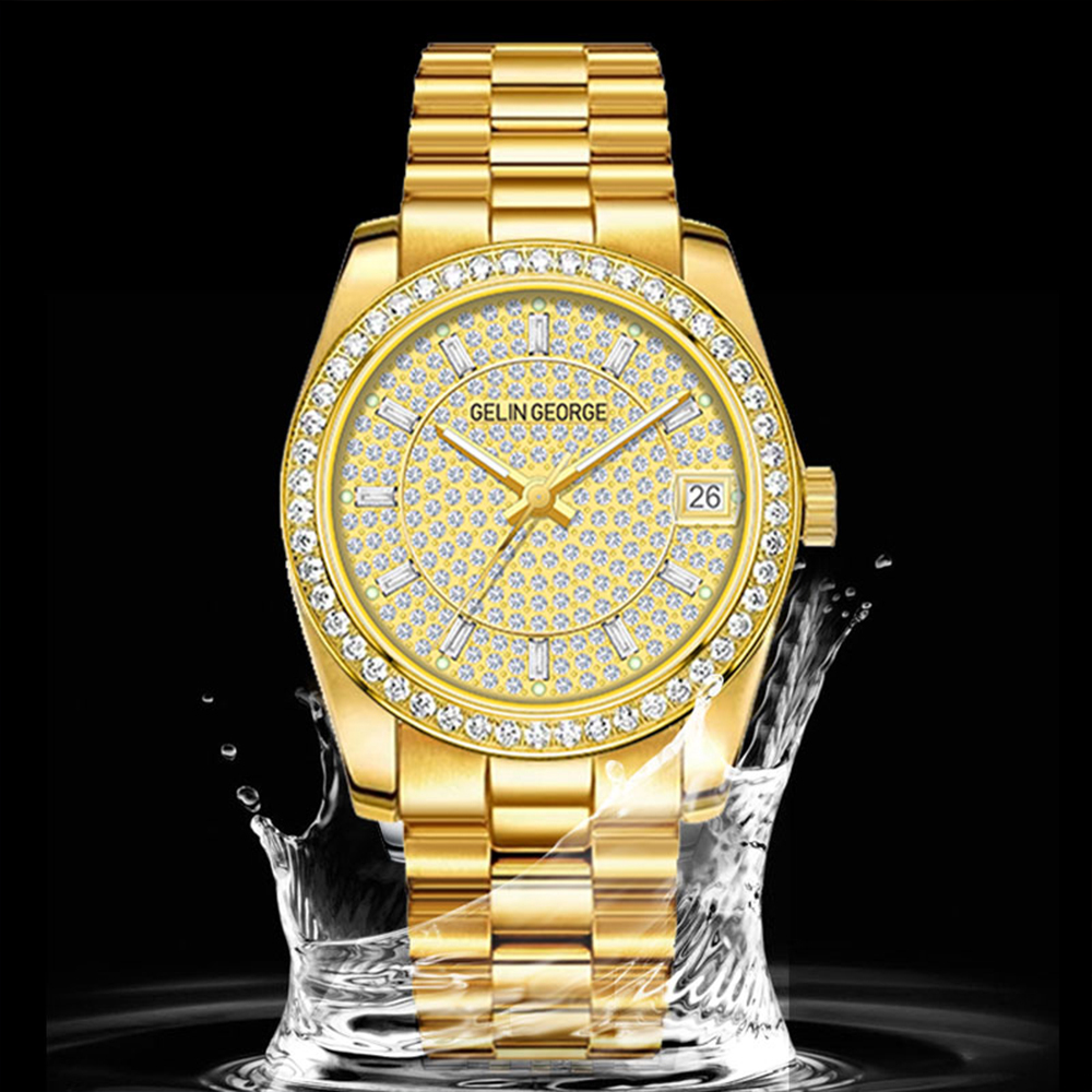 【GELIN GEORGE 格林喬治】黃冰糖系列 限量 表面黃金 機械 夜光 不鏽鋼 手錶 GL-605