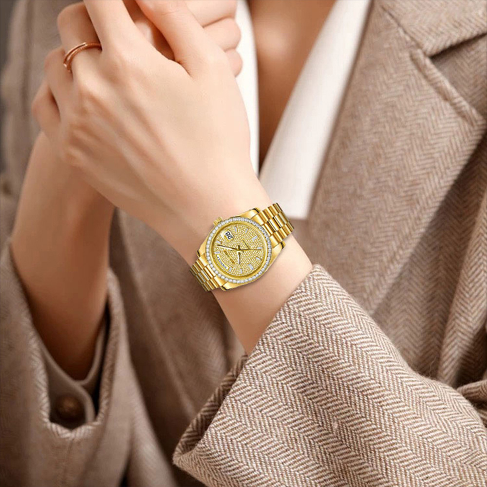 【GELIN GEORGE 格林喬治】黃冰糖系列 GL-605 限量 錶殼錶帶表面黃金 機械 夜光 不鏽鋼 手錶