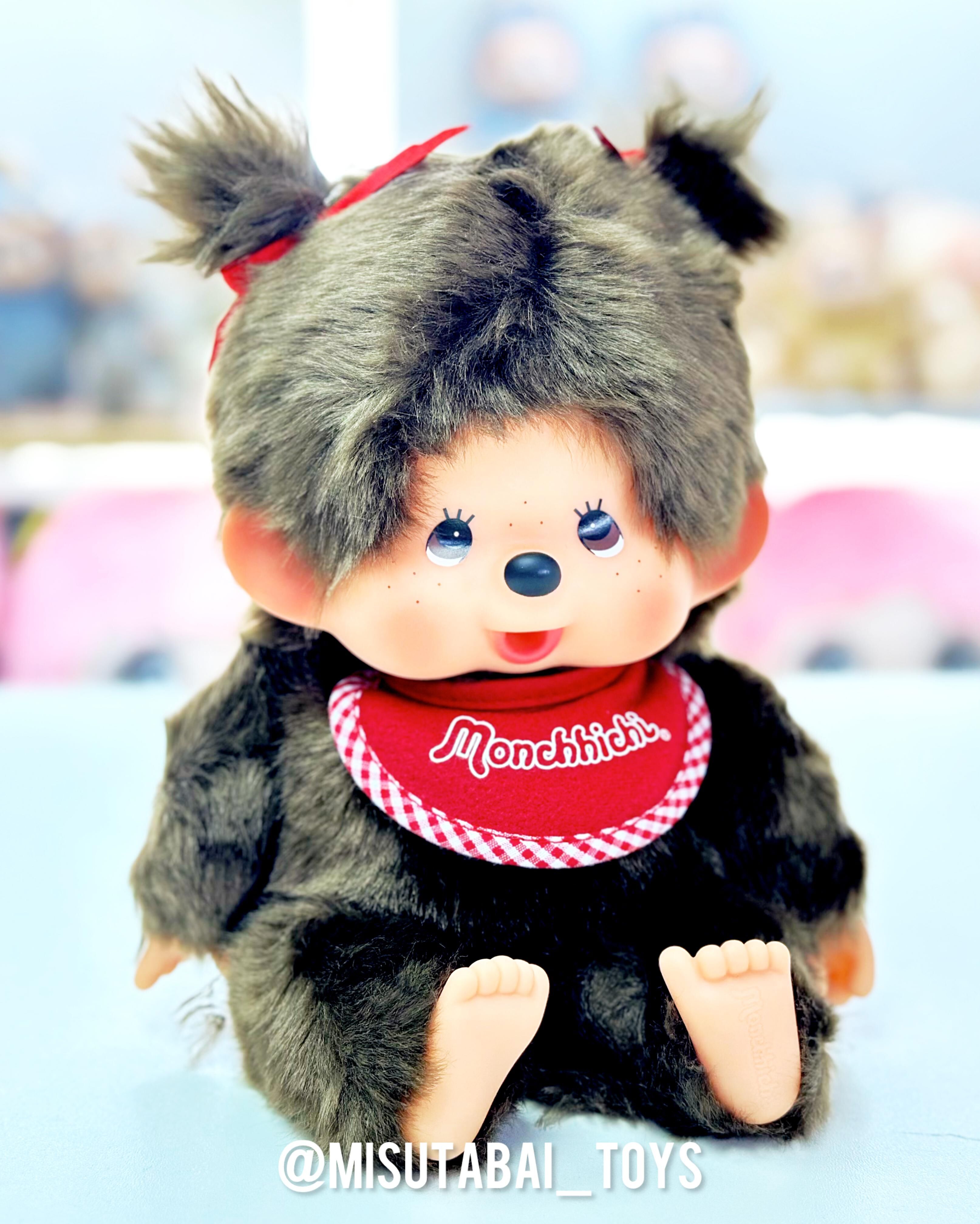 Monchhichi Premium Standard Girl's Sitting Plush Toy (M) Brown (Bunches)