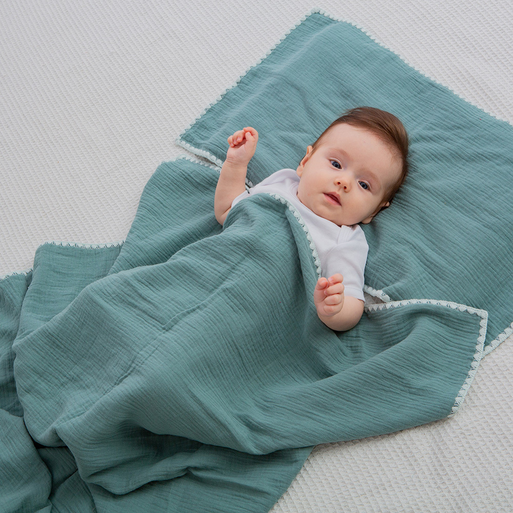 gunite 極緻棉柔美系列-紗布嬰兒枕頭巾｜透氣快乾30x65cm｜療癒藍綠