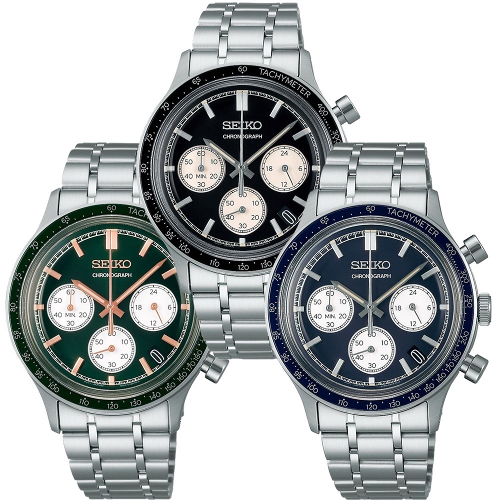 Seiko 精工 Chronograph 2025 Sports Quartz Chronograph Collection Blue Dial  SSB477P1 / SBTR053, Black Dial SSB479 / SBTR055 , Green Dial SSB481 / SBTR057  Sports 運動型石英計時碼錶