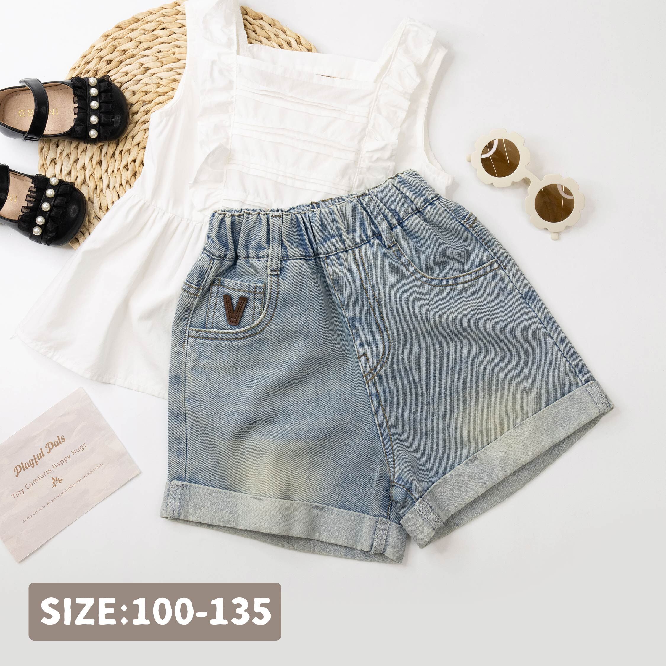 【H50934】個性V字反褶設計牛仔短褲