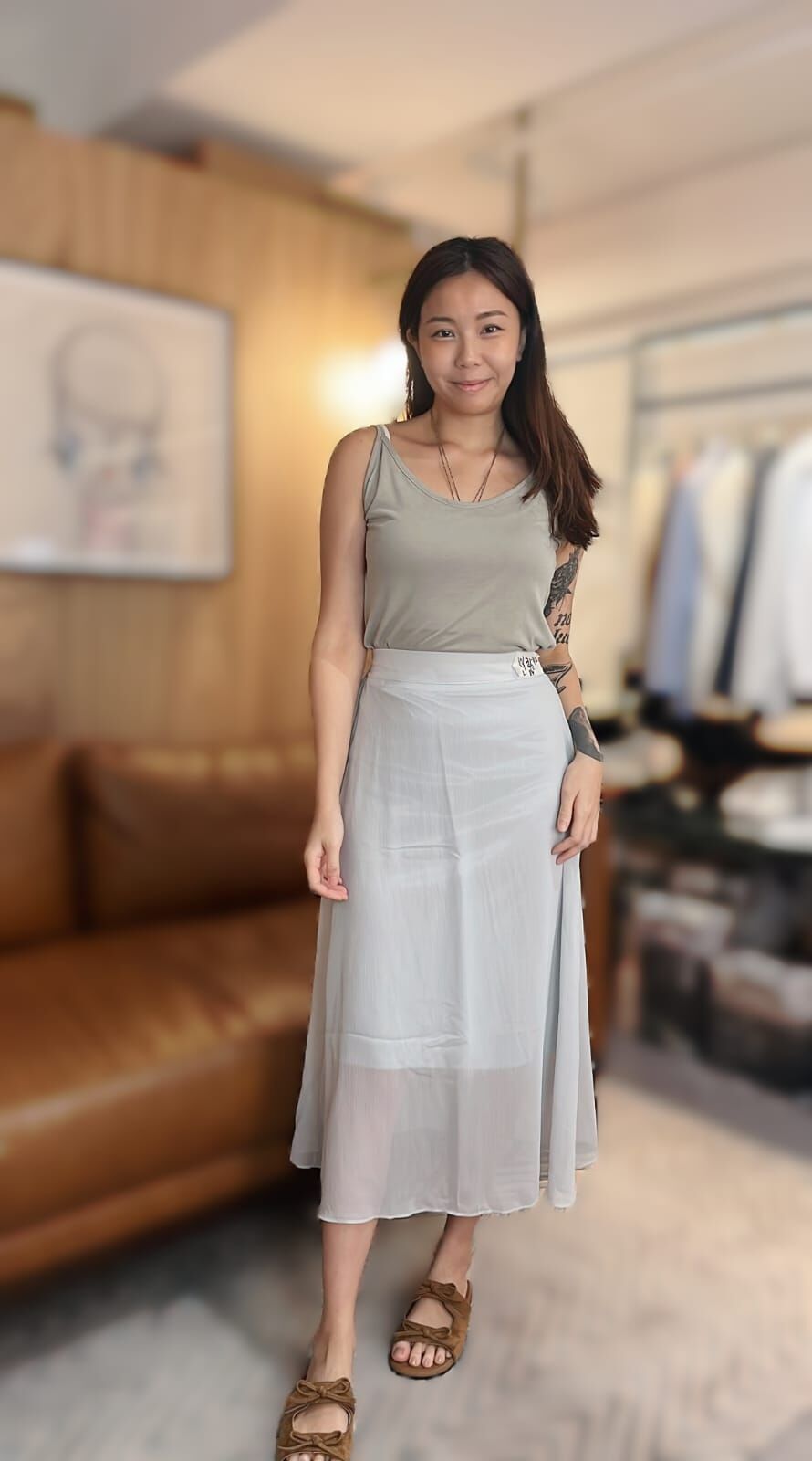 B6 小透視高腰半身裙 - 天藍 *特價* (優惠碼同充值購物金不適用)