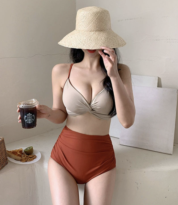 拼色遮肚顯瘦溫泉度假兩件式游泳衣 (三色)