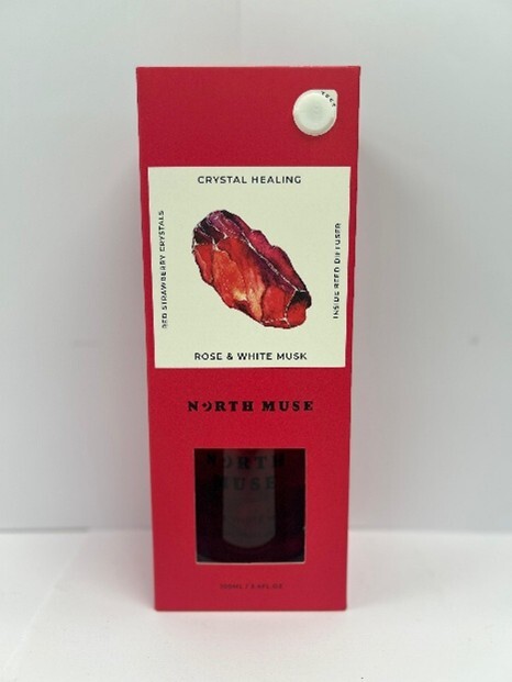 North Muse Crystal Healing Inside Reed Diffuser 100ml - Rose & White Musk, Red Strawberry Crystals