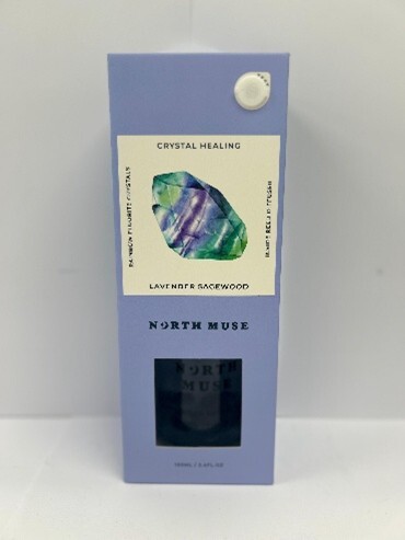 North Muse Crystal Healing Inside Reed Diffuser 100ml - Lavender Sagewood, Rainbow Fluorite Crystals