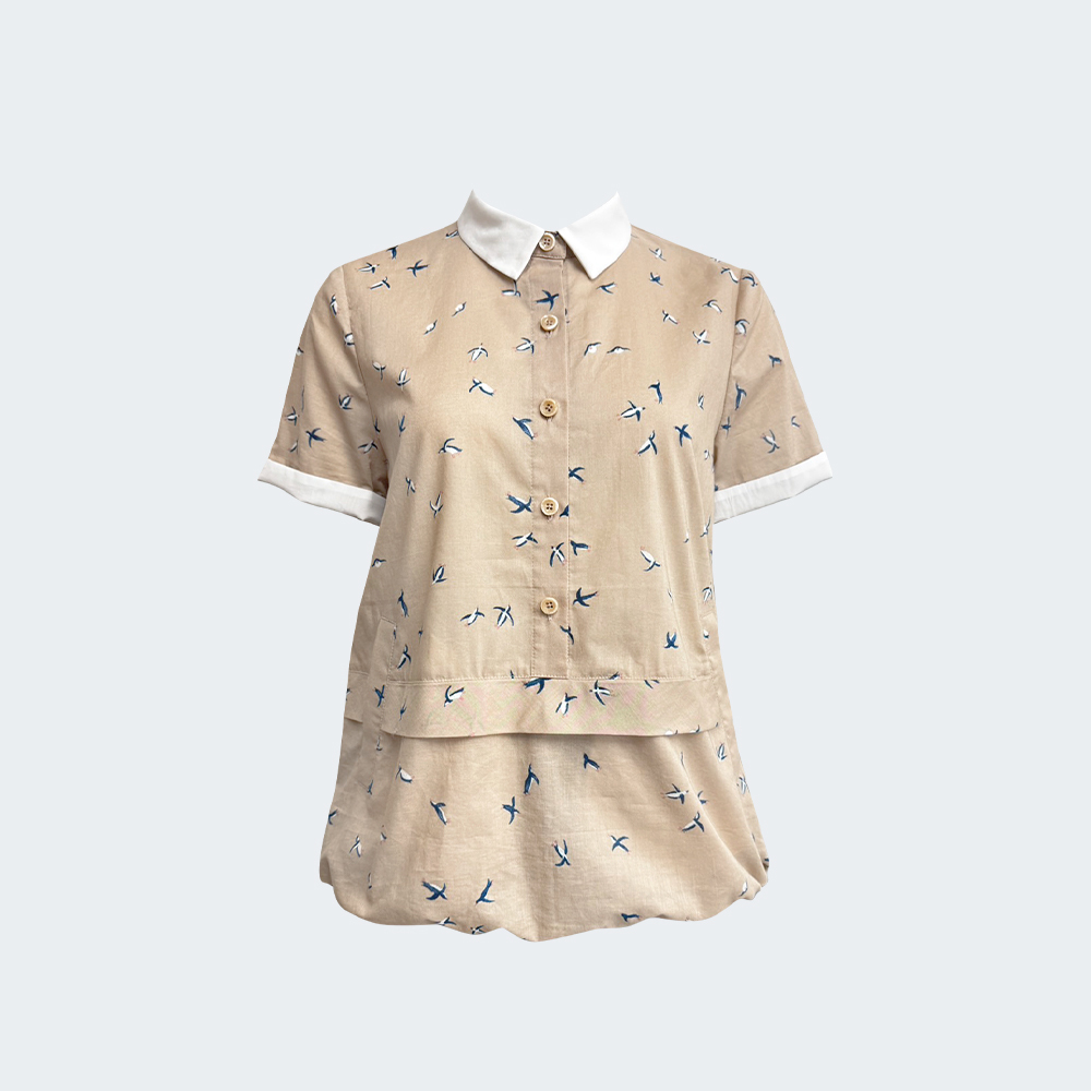 企語翱游棉質撞色短袖半開襟上衣