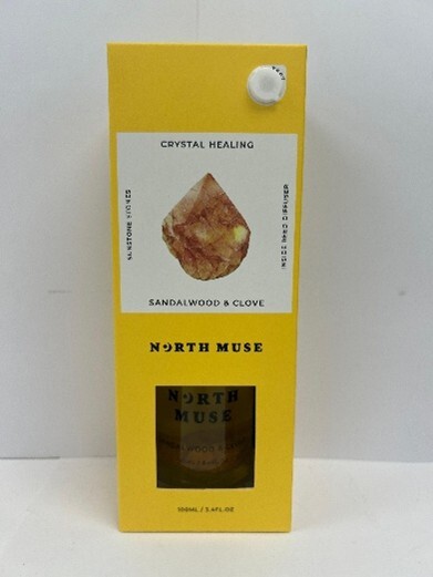 North Muse Crystal Healing Inside Reed Diffuser 100ml - Sandalwood & Clove, Sunstone Stones