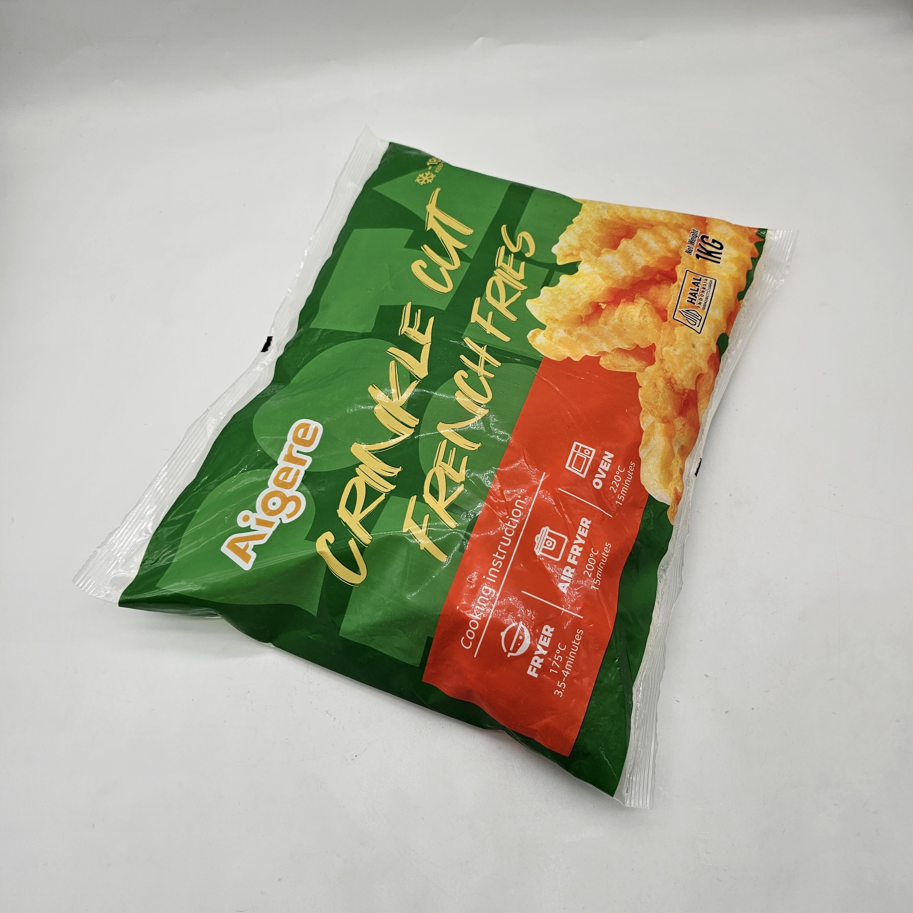 (綠袋曲) Aigere曲薯條 (1KG家庭裝) 厚切波浪薯條 清真認證  1KG  (急凍-18°C)