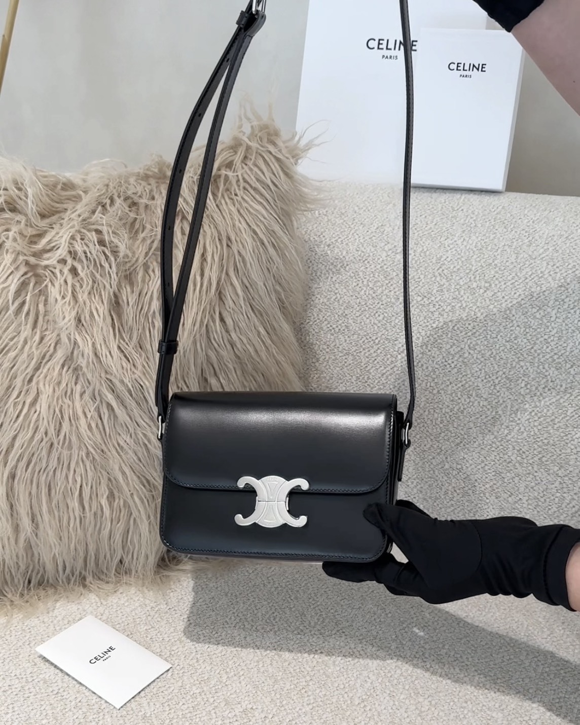 CELINE｜TEEN 凱旋門斜跨包 黑銀