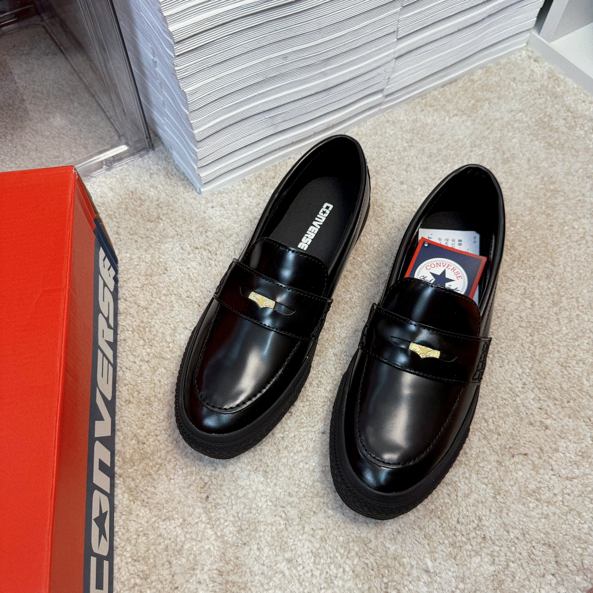 Converse All Star Coinloafe 日本限定 黑色 皮革 錢幣 男女 樂福鞋 31315091