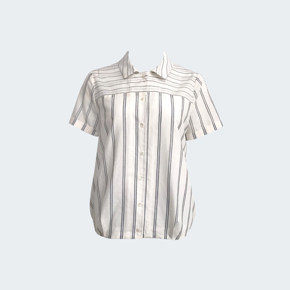 細緻條紋拼接短袖襯衫