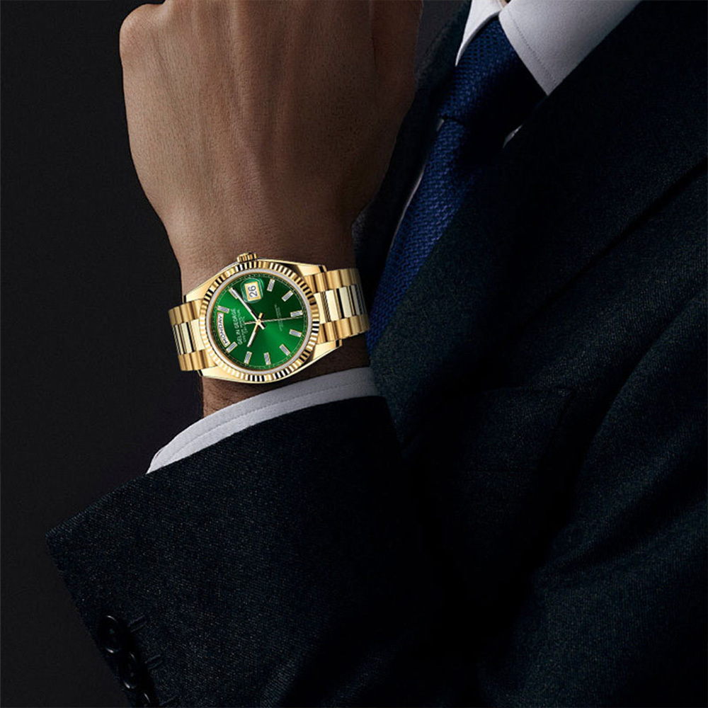 【GELIN GEORGE格林喬治】綠冰糖系列 GL-609 限量 錶殼錶帶表面黃金 機械 不鏽鋼 手錶
