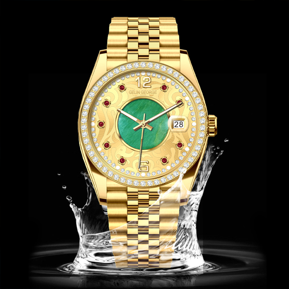 【GELIN GEORGE格林喬治】璀璨輝煌系列 GL-6011 限量 錶殼錶帶表面黃金 機械 不鏽鋼 手錶
