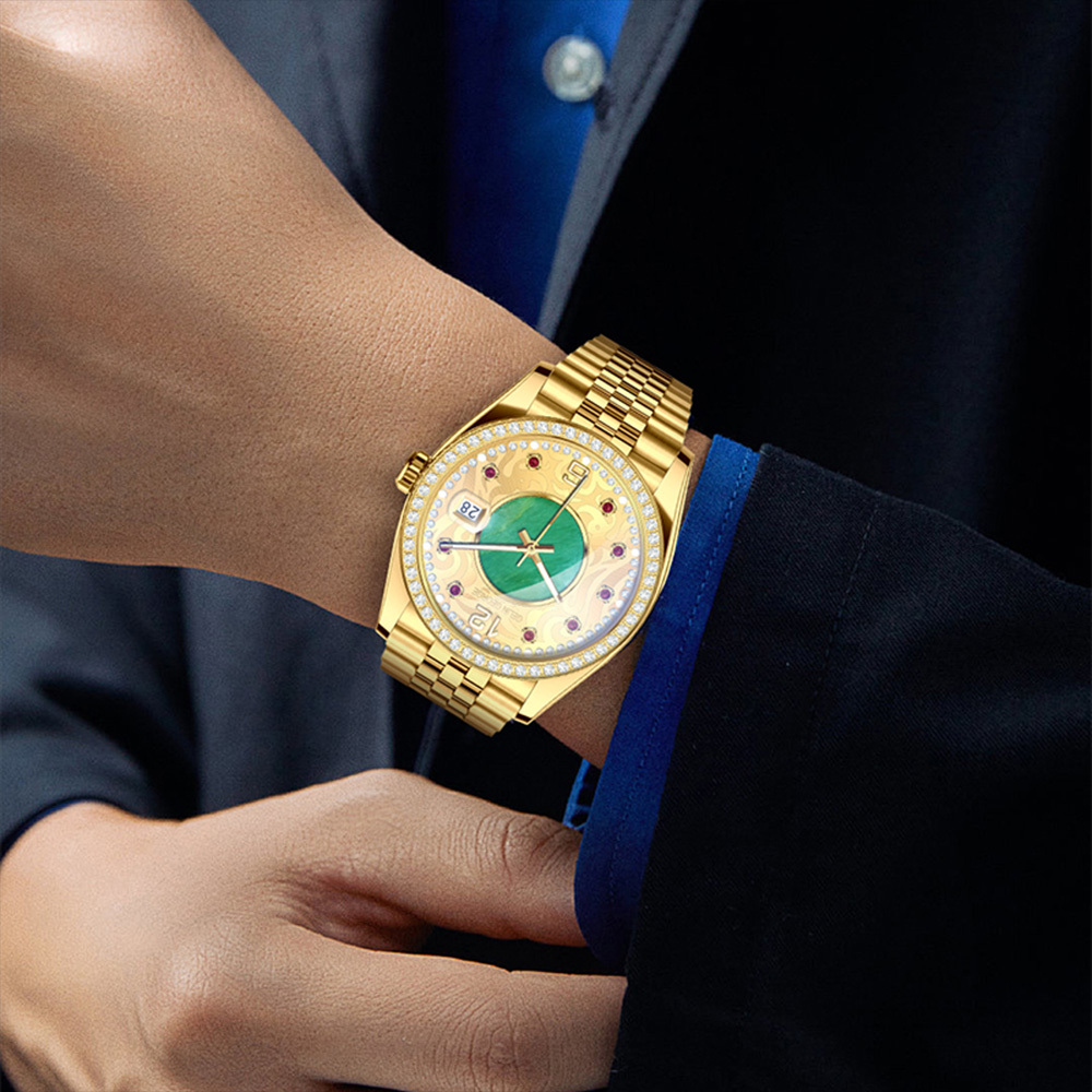 【GELIN GEORGE格林喬治】璀璨輝煌系列 GL-6011 限量 錶殼錶帶表面黃金 機械 不鏽鋼 手錶