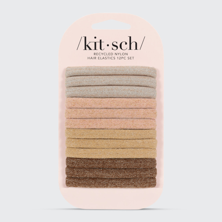 美國 Kitsch 中性彈性髮圈 12入 閃亮棕色調