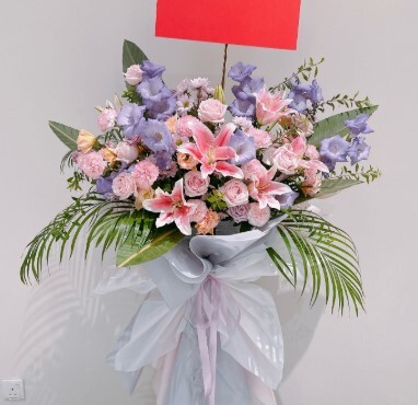 鮮花開張花籃(粉紅紫)