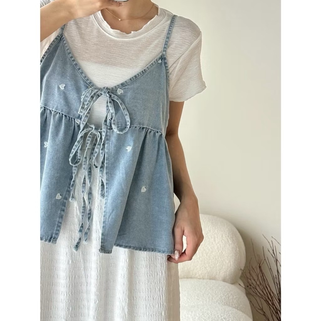 愛心刺繡綁帶兩穿背心/二色