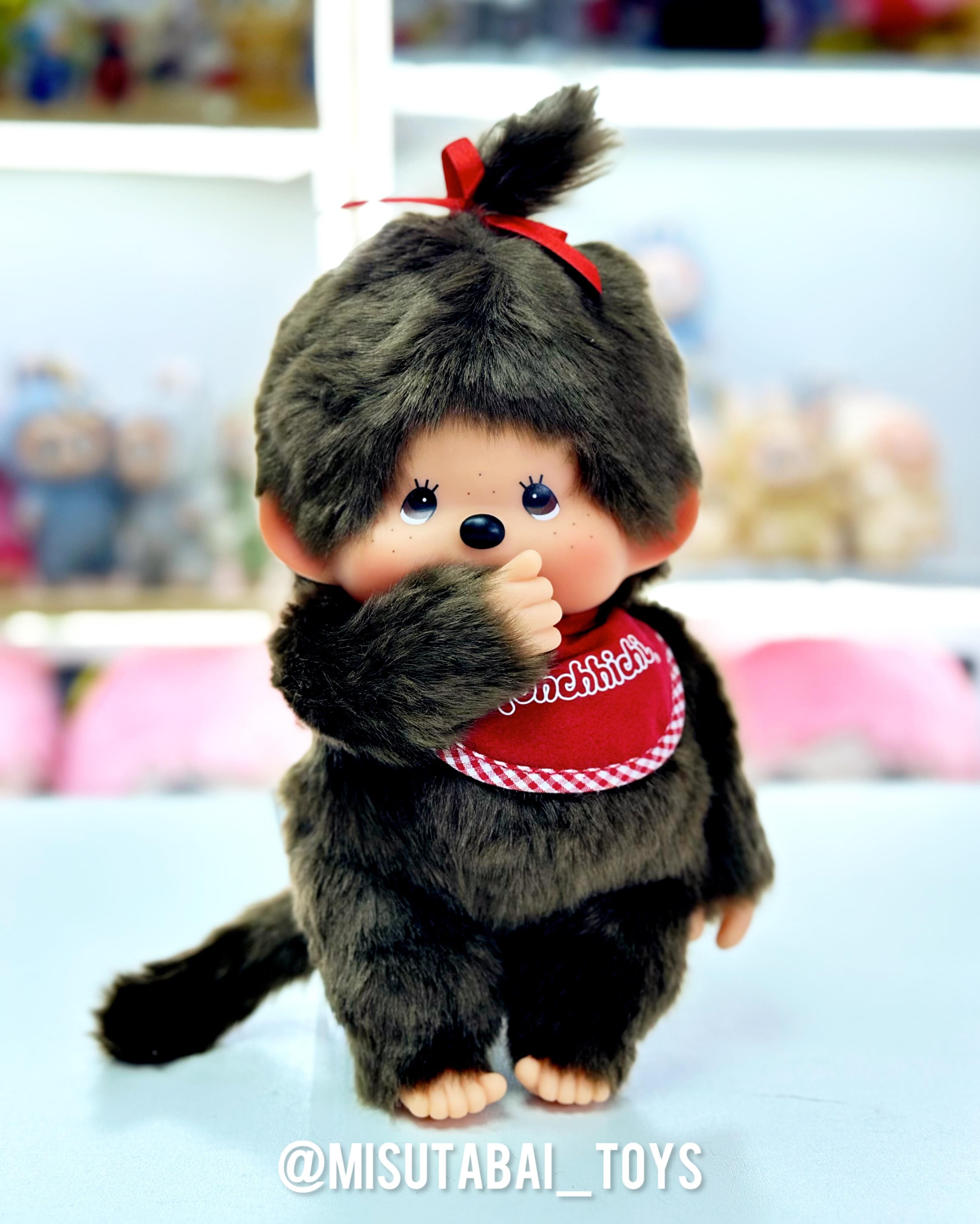 Monchhichi Premium Standard Girl's Sitting Plush Toy (M) Brown (Ponytail)
