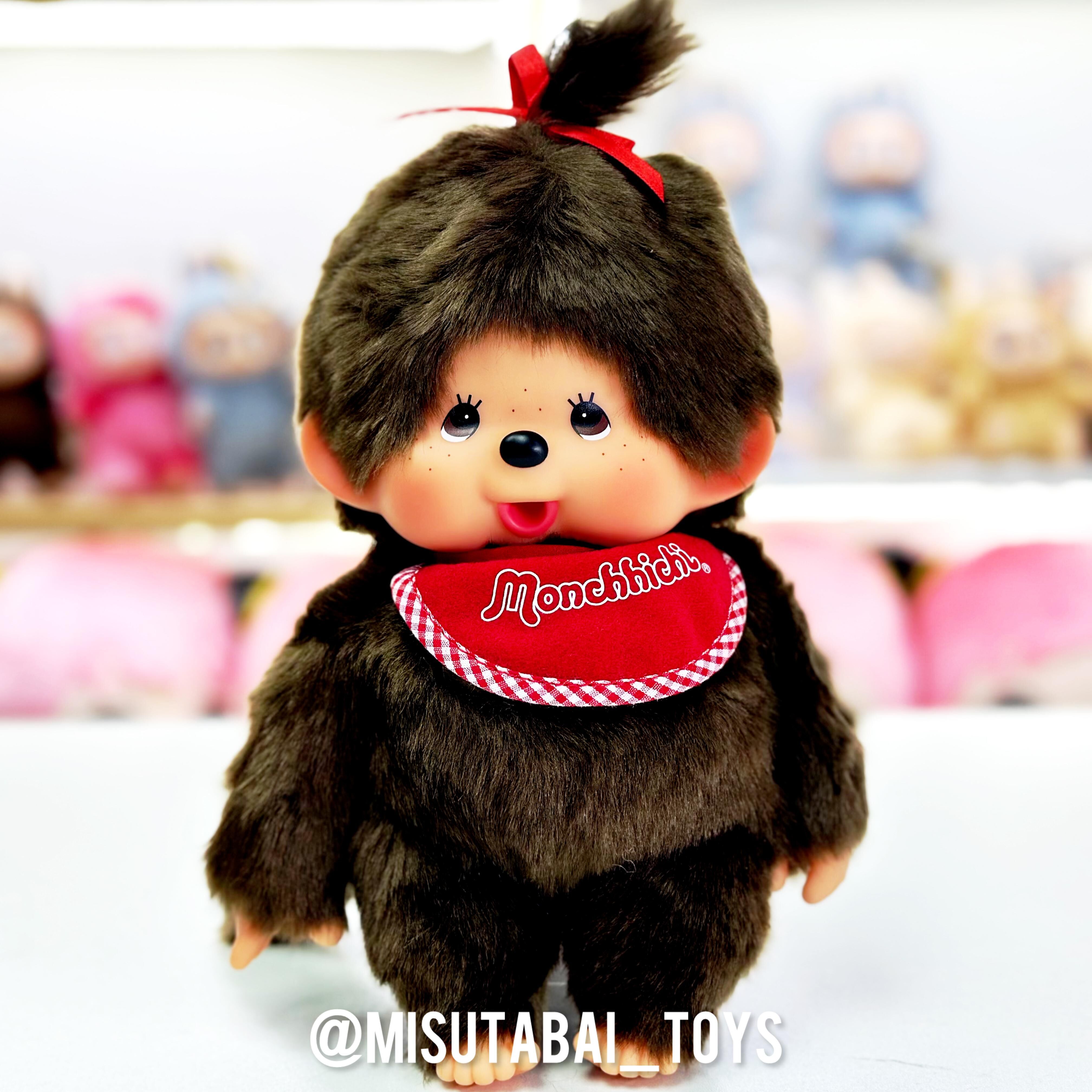 Monchhichi Premium Standard Girl's Sitting Plush Toy (M) Brown (Ponytail)