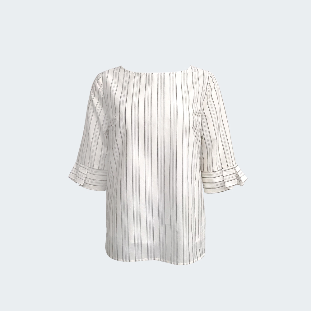 透感層次條紋五分袖上衣