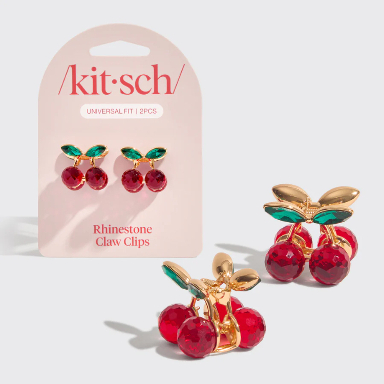 美國 Kitsch 櫻桃水鑽迷你抓夾 2入