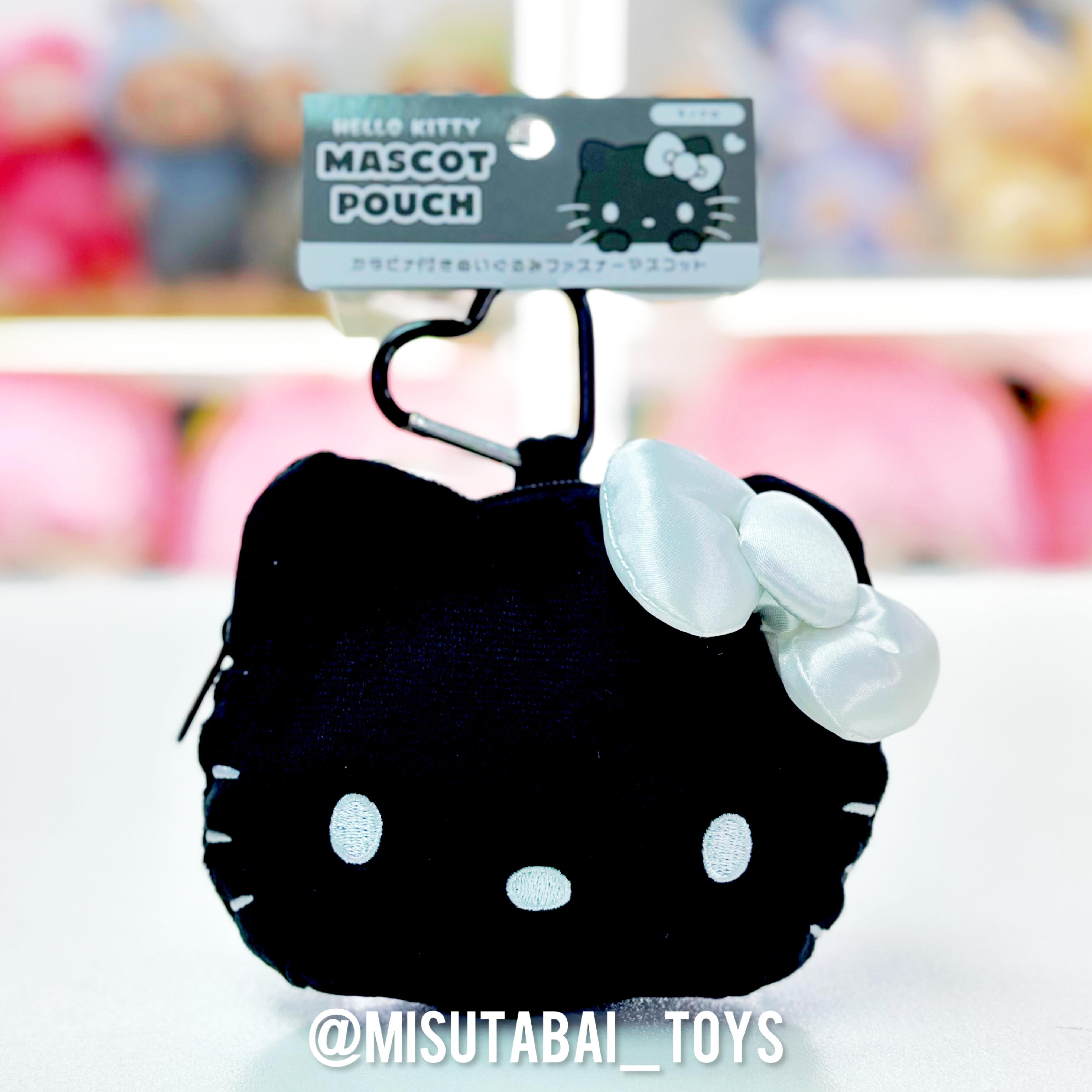 Sanrio Monochrome Hello Kitty Plush Zipper Mascot Pouch with Carabiner