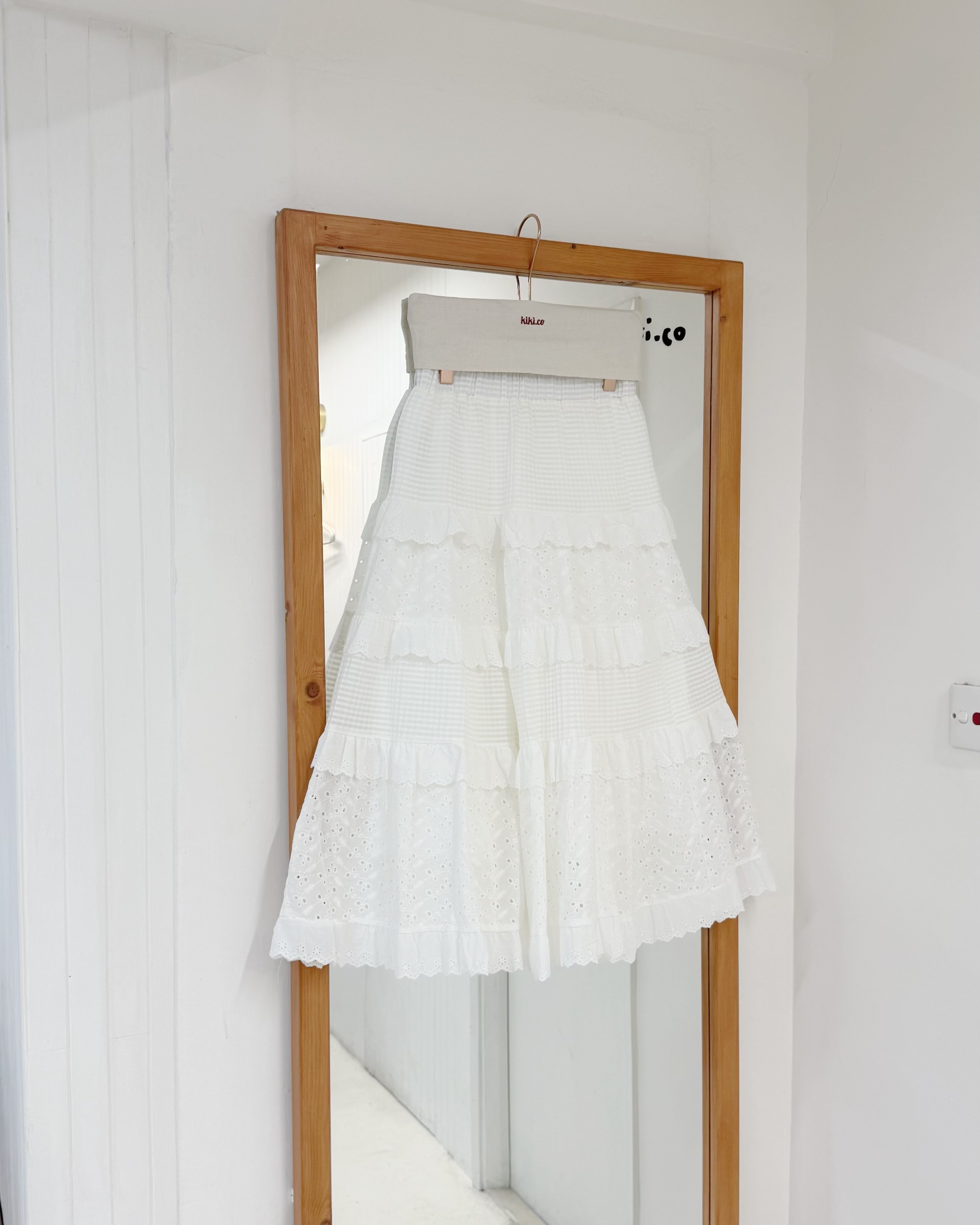 格紋拼通花橡筋半裙