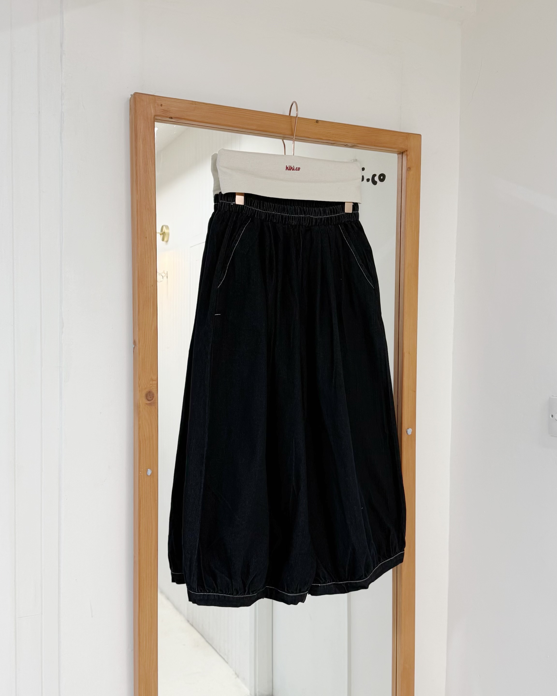 全橡筋黑色牛仔氣球褲