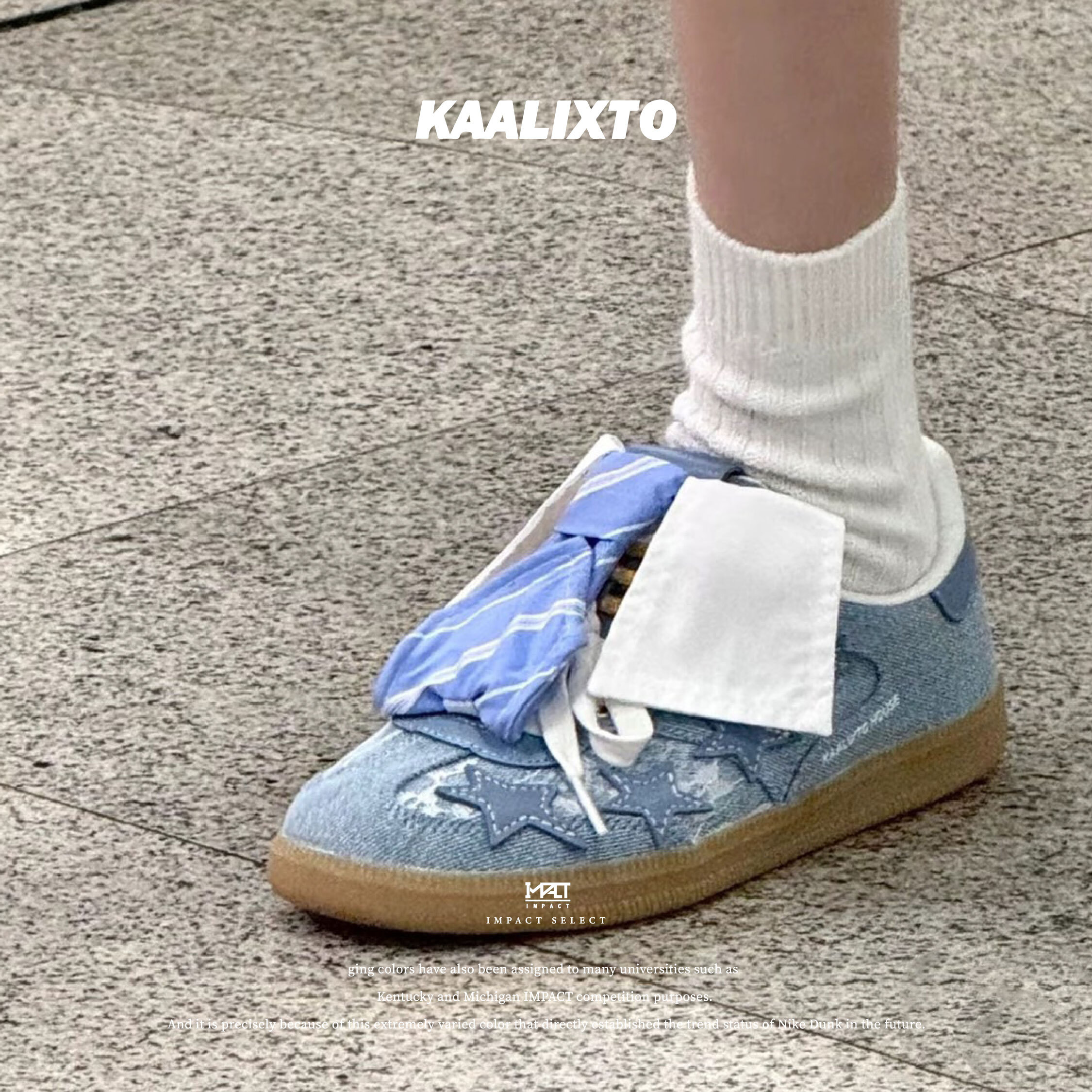 KAALIXTO 領帶 星星 牛仔藍 蕾絲 復古 德訓鞋 男女同款 KSH250511