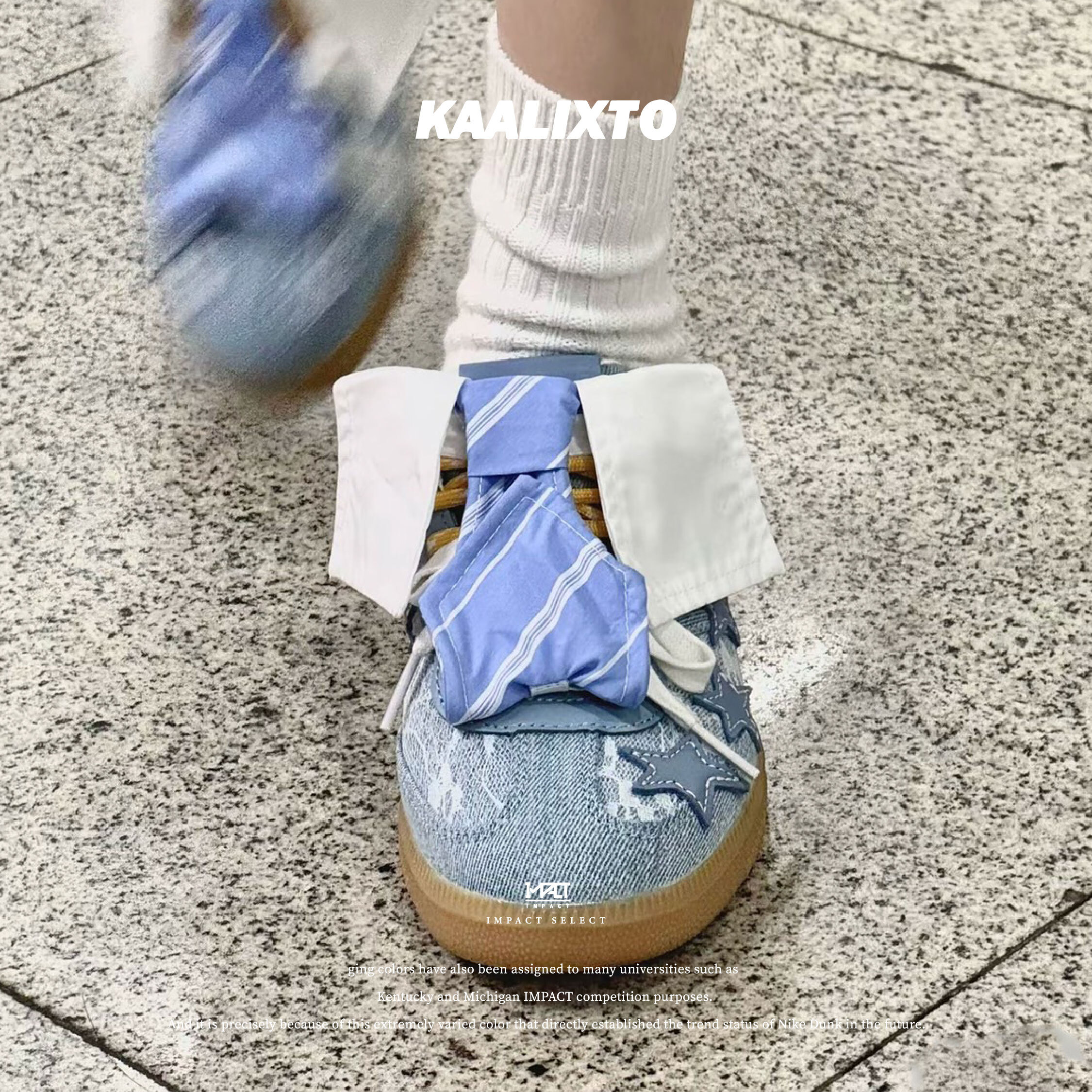 KAALIXTO 領帶 星星 牛仔藍 蕾絲 復古 德訓鞋 男女同款 KSH250511