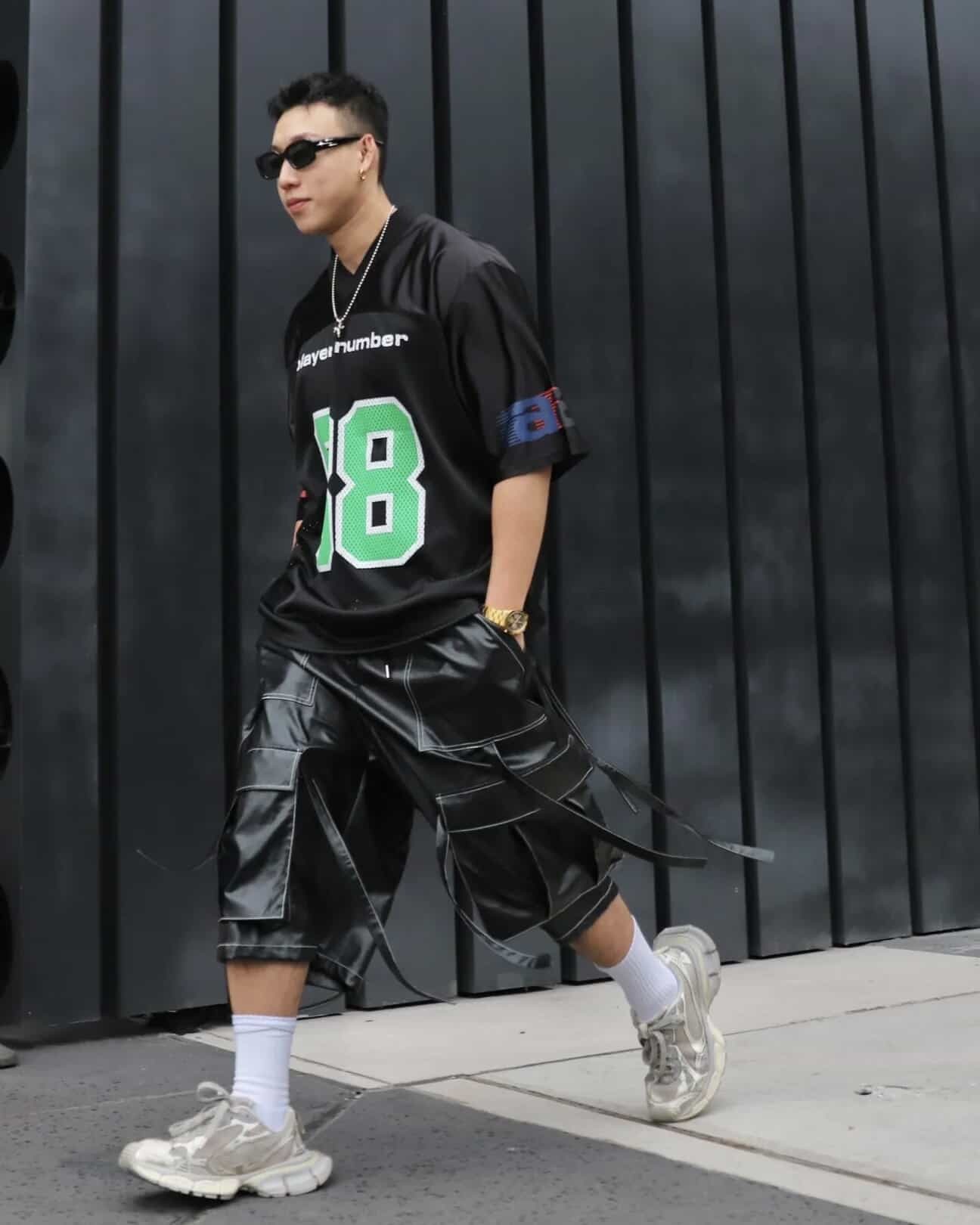 《B》織帶車線7分皮面短褲