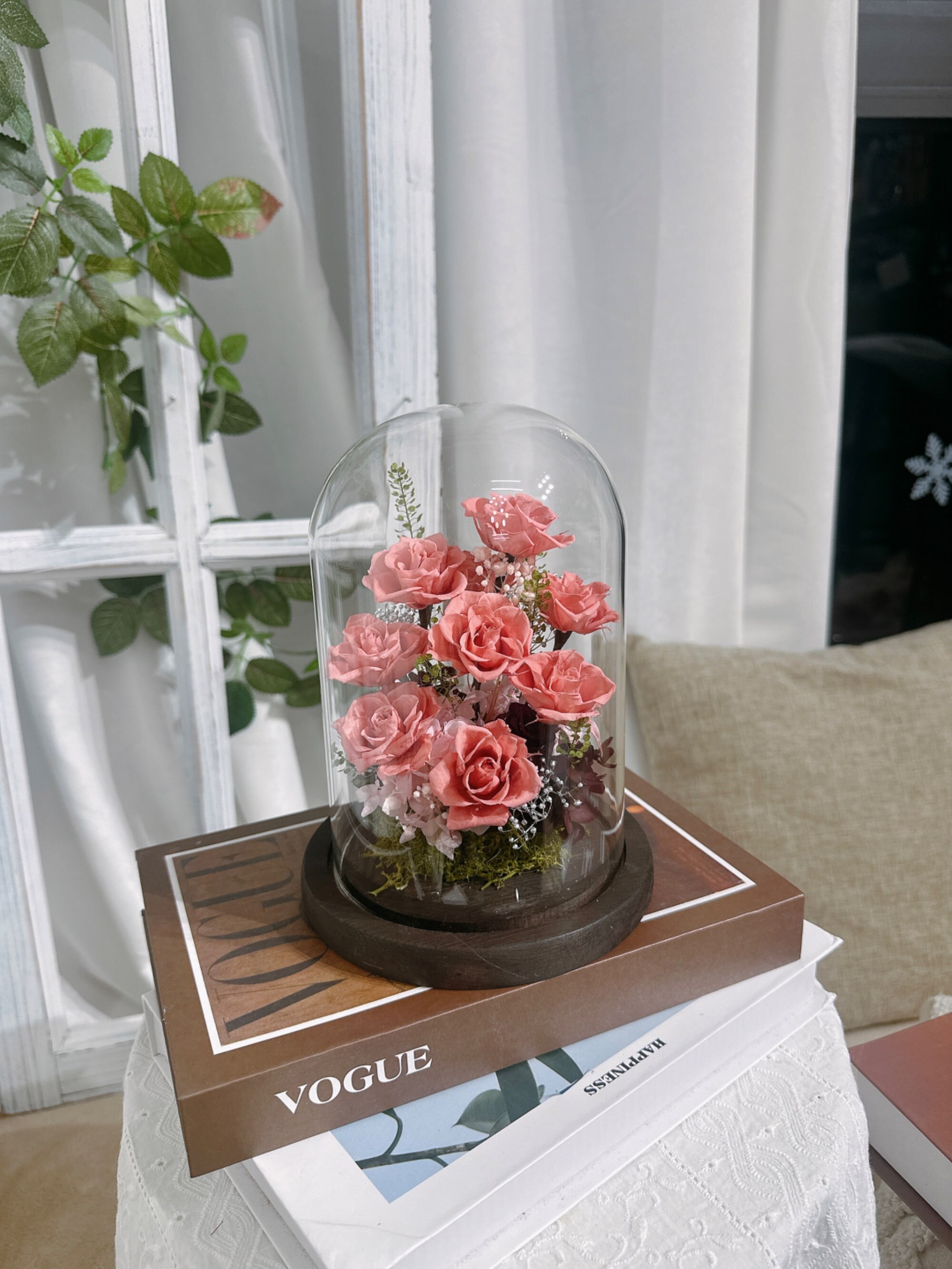 9朵玫瑰保鮮花玻璃座