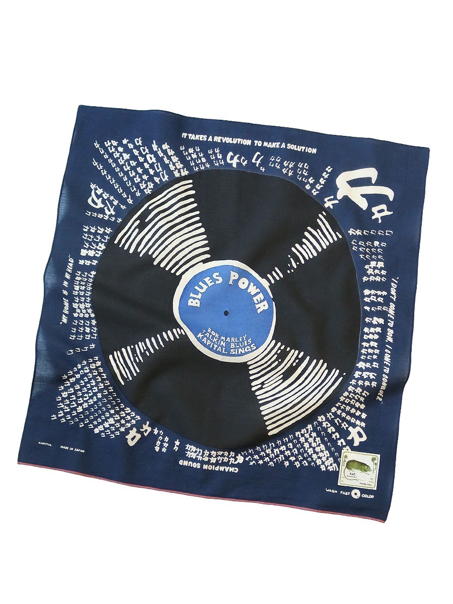 2025AW KAPITAL Fastcolor Selvedge Blue Power Record Bandana chikara 黑膠 唱片 力量 方巾 領巾 手帕 現貨 BK19XG005