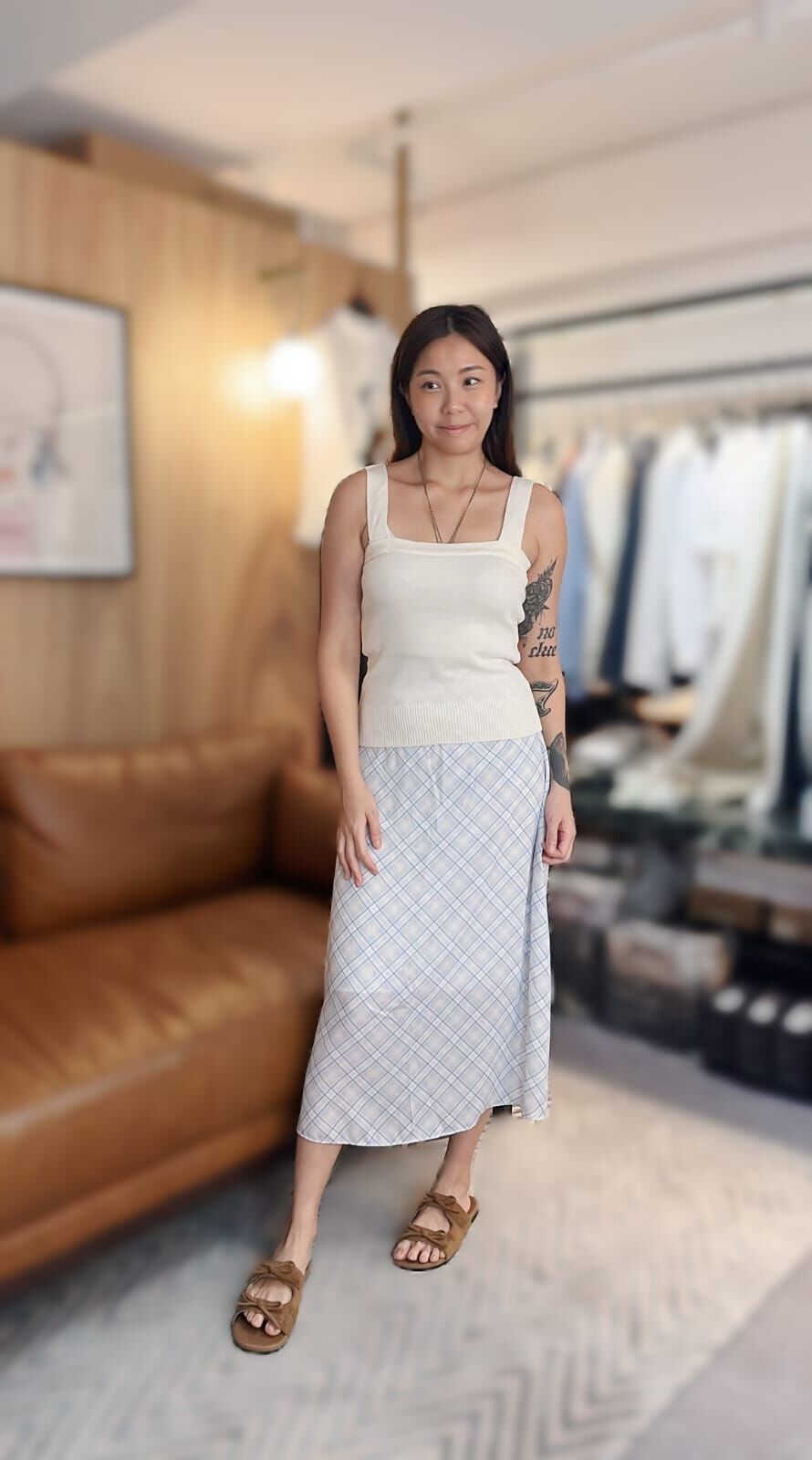 B12 輕薄格紋夏日半身裙 - 天藍 *特價* (優惠碼同充值購物金不適用)