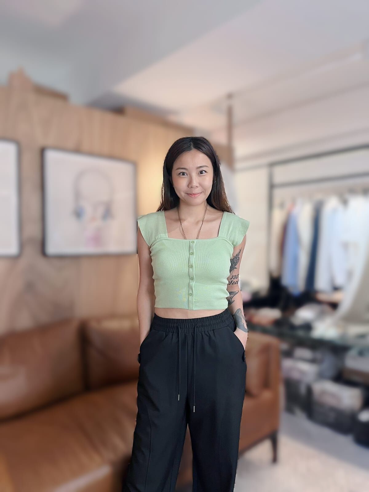 T19 暗紋排扣方領小背心 - 綠色 *特價* (優惠碼同充值購物金不適用)