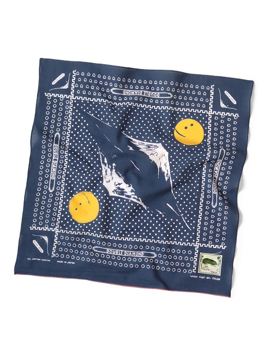 2025AW KAPITAL fastcolor Selvedge Bandana (MIRRORED FUJI) 富士山 笑臉 方巾 領巾 頭巾 手帕 現貨 EK-1404BAB